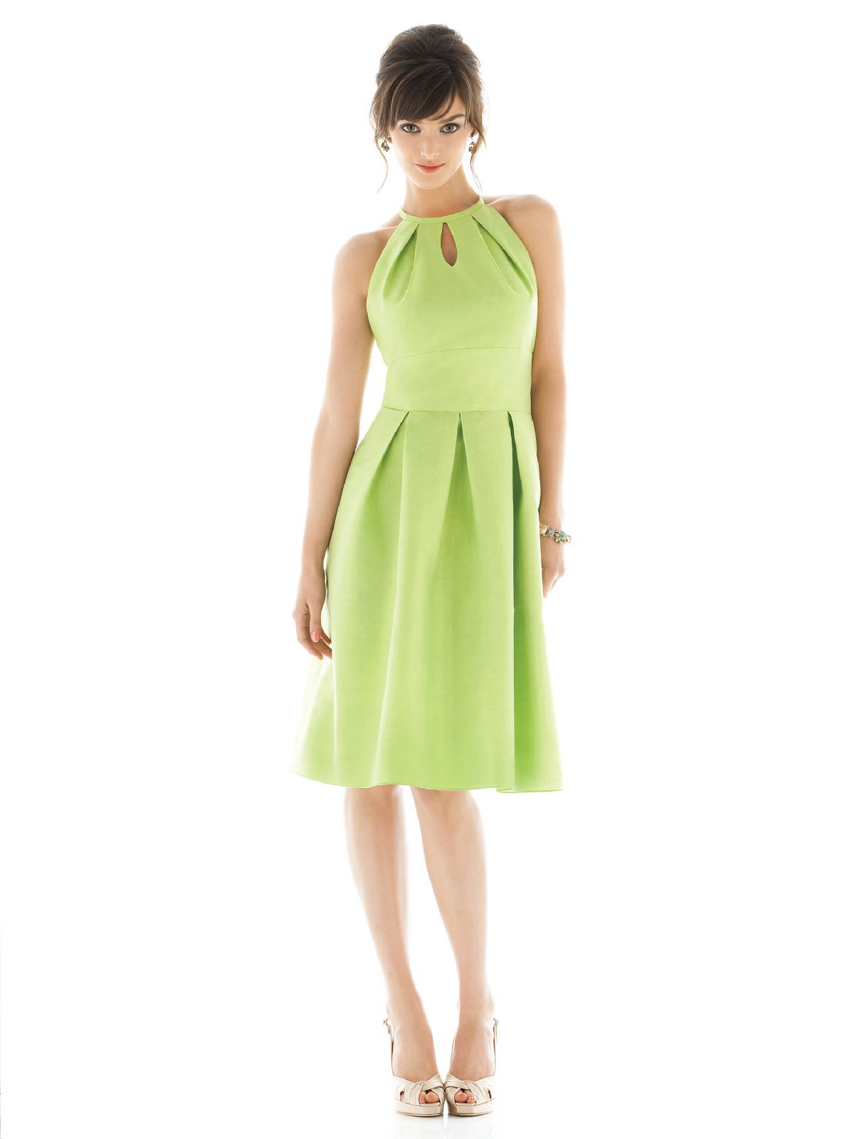 Lime A Line Jewel And Sleeveless Zipper Knee Length Draped Chiffon Prom Dresses