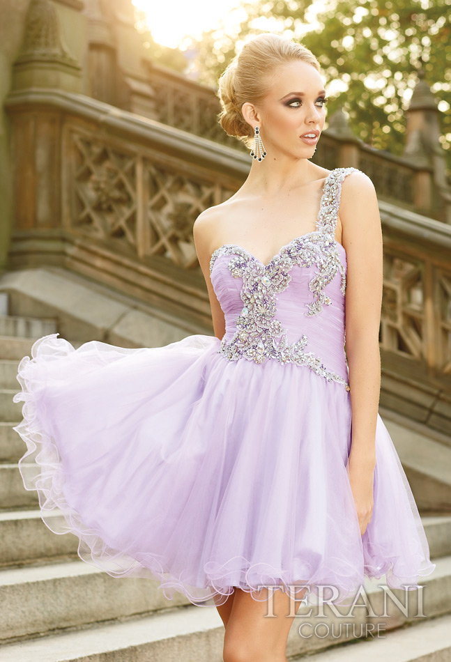 Lavender A Line One Shoulder Zipper Short Mini Tulle Cocktail Dresses With Beading Embroidery And Ruffles 