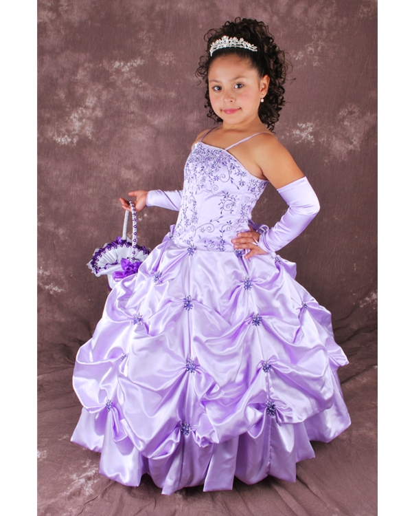 Lavender Spaghetti Straps Lace Up Full Length Ball Gown Flower Girl Dresses With Embroidery And Twist Drapes