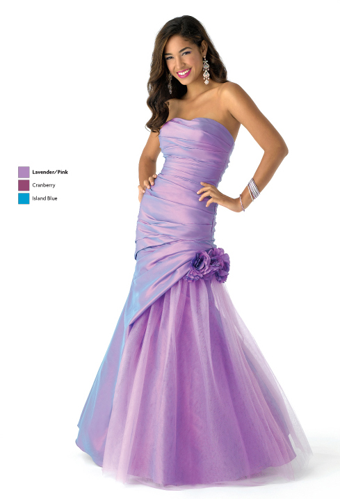 Lavender Mermaid Strapless Lace Up Full Length Satin Tulle Prom Dresses