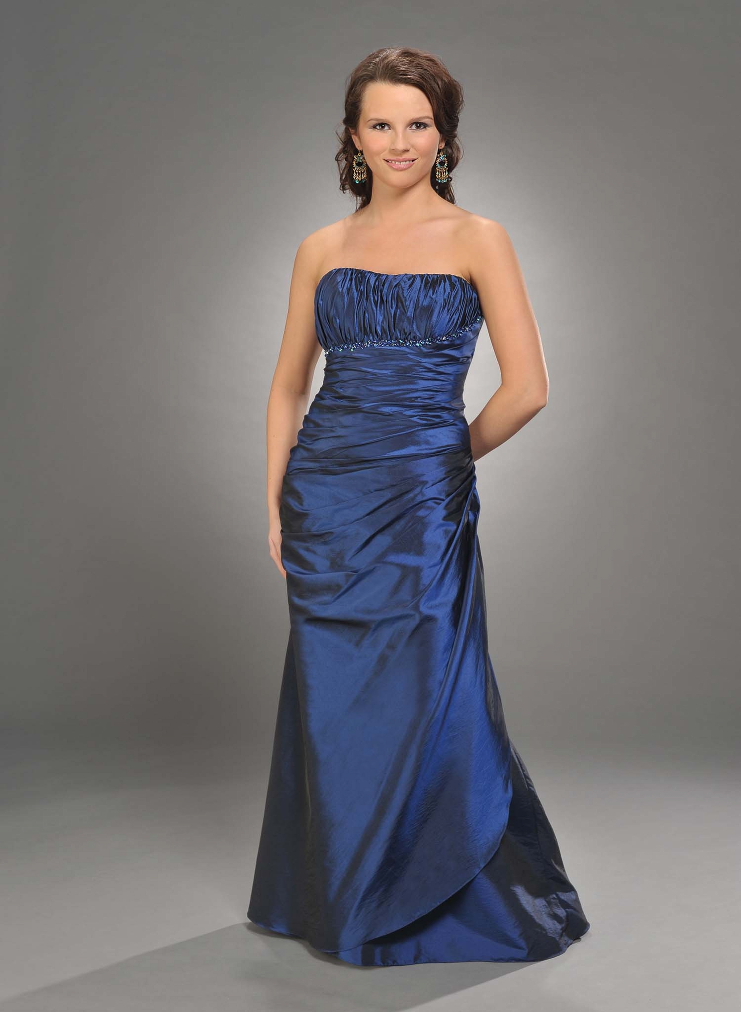 Navy Blue Strapless Zipper Floor Length Trumpet Mother Of Bride Dresses With Sequins And Ruffles