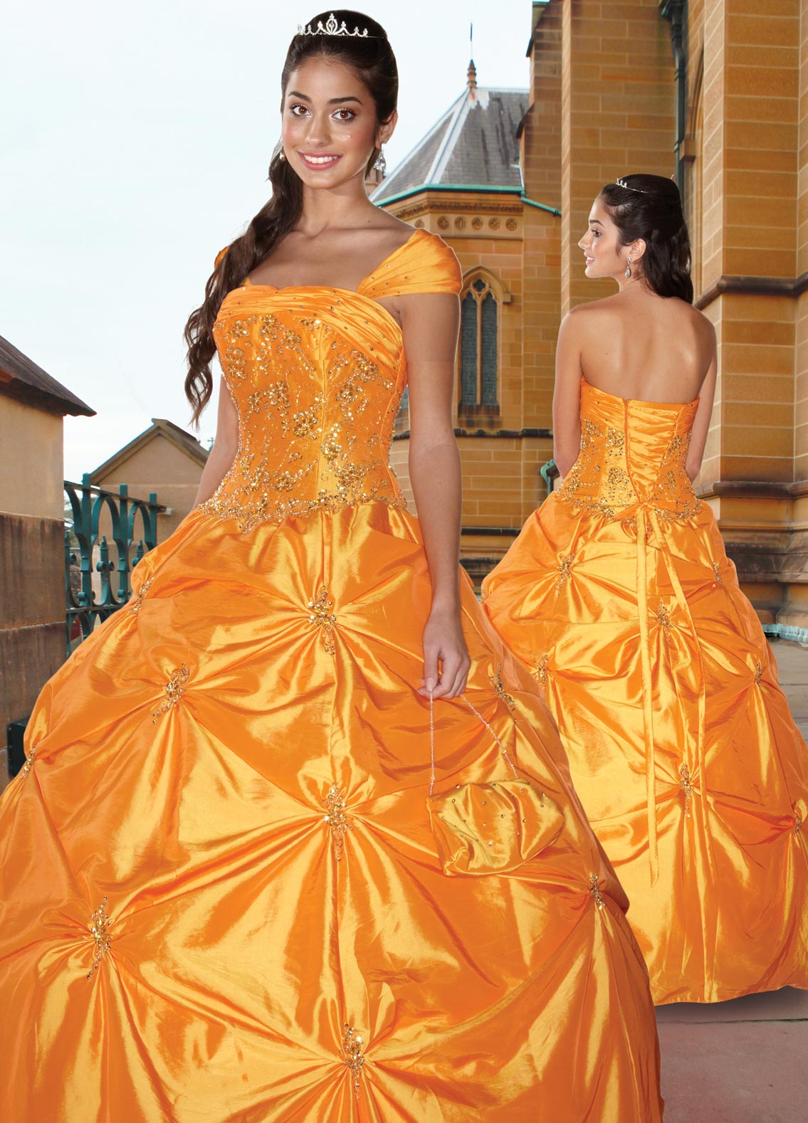 Orange Ball Gown Cap Sleeved Lace Up Full Length Quinceanera Dresses With Beading And Twist Drapes