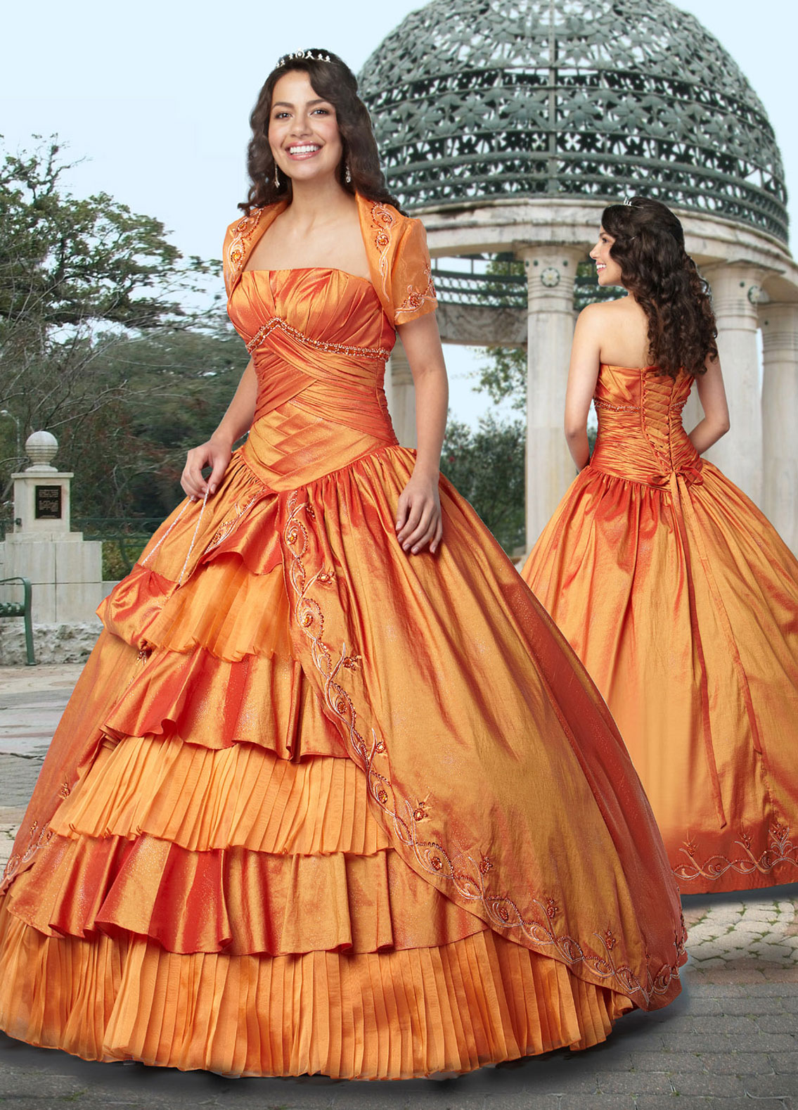 Luxurious Orange Ball Gown Strapless Lace Up Floor Length Pleated Quinceanera Dresses