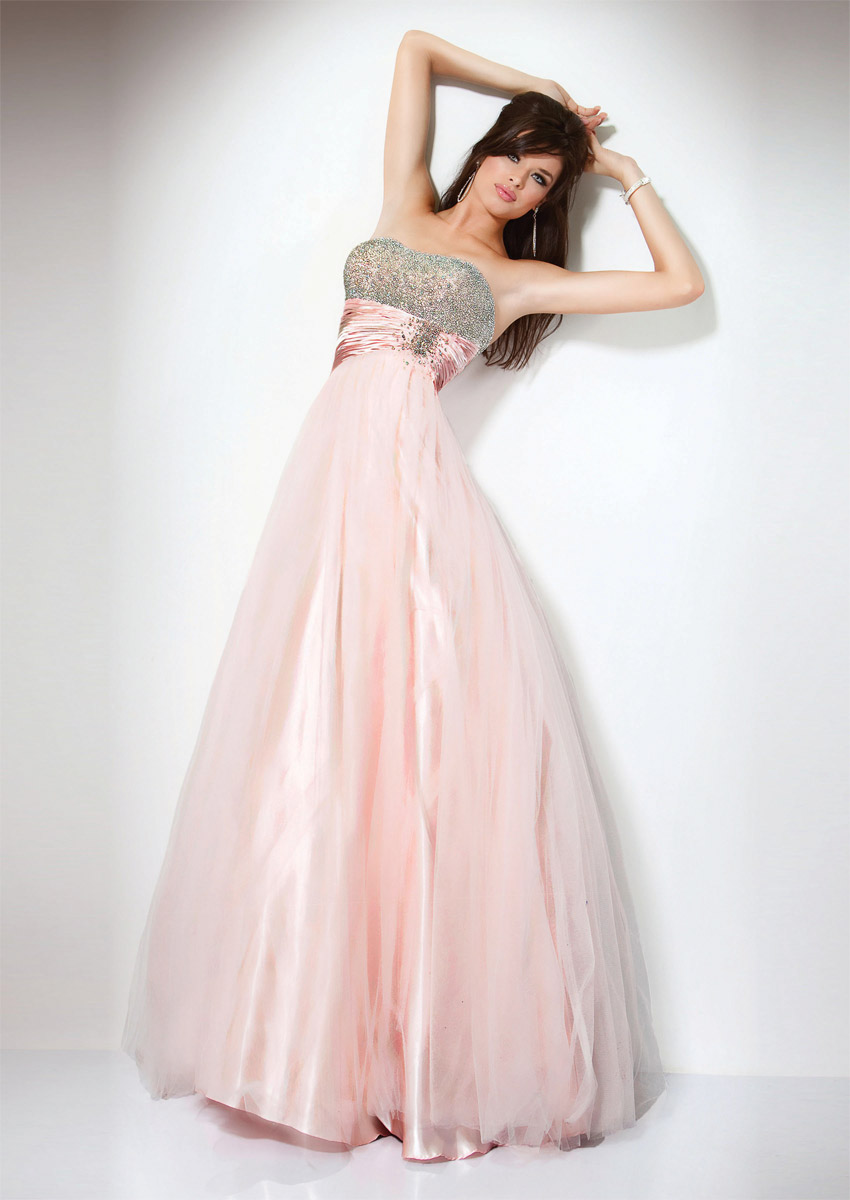 Baby Pink A Line Strapless Empire Zipper Full Length Graduation Dresses With Sequined Bodice