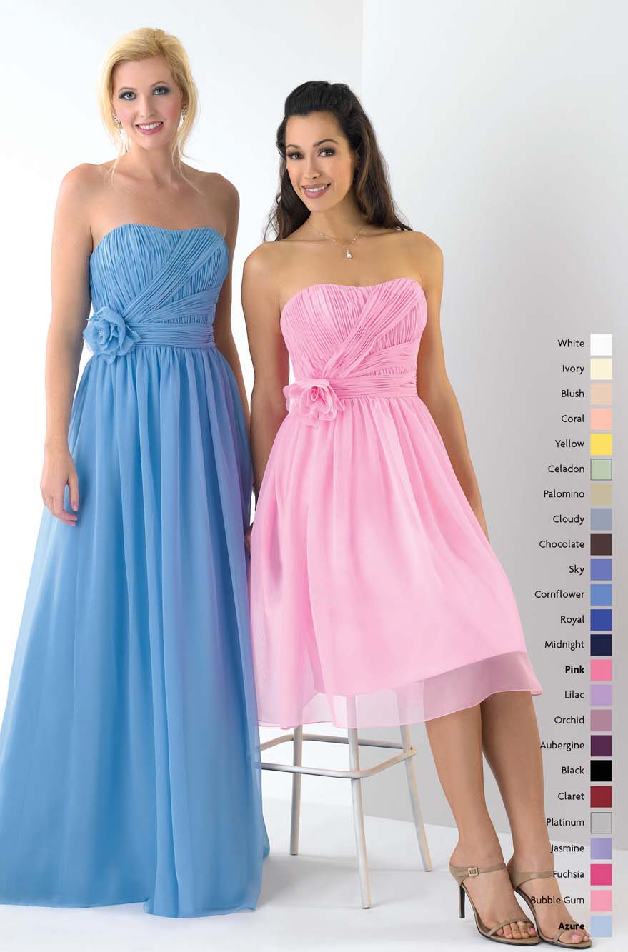 Pink A Line Strapless Zipper Knee Length Chiffon Prom Dresses With Drapes And Flowers 