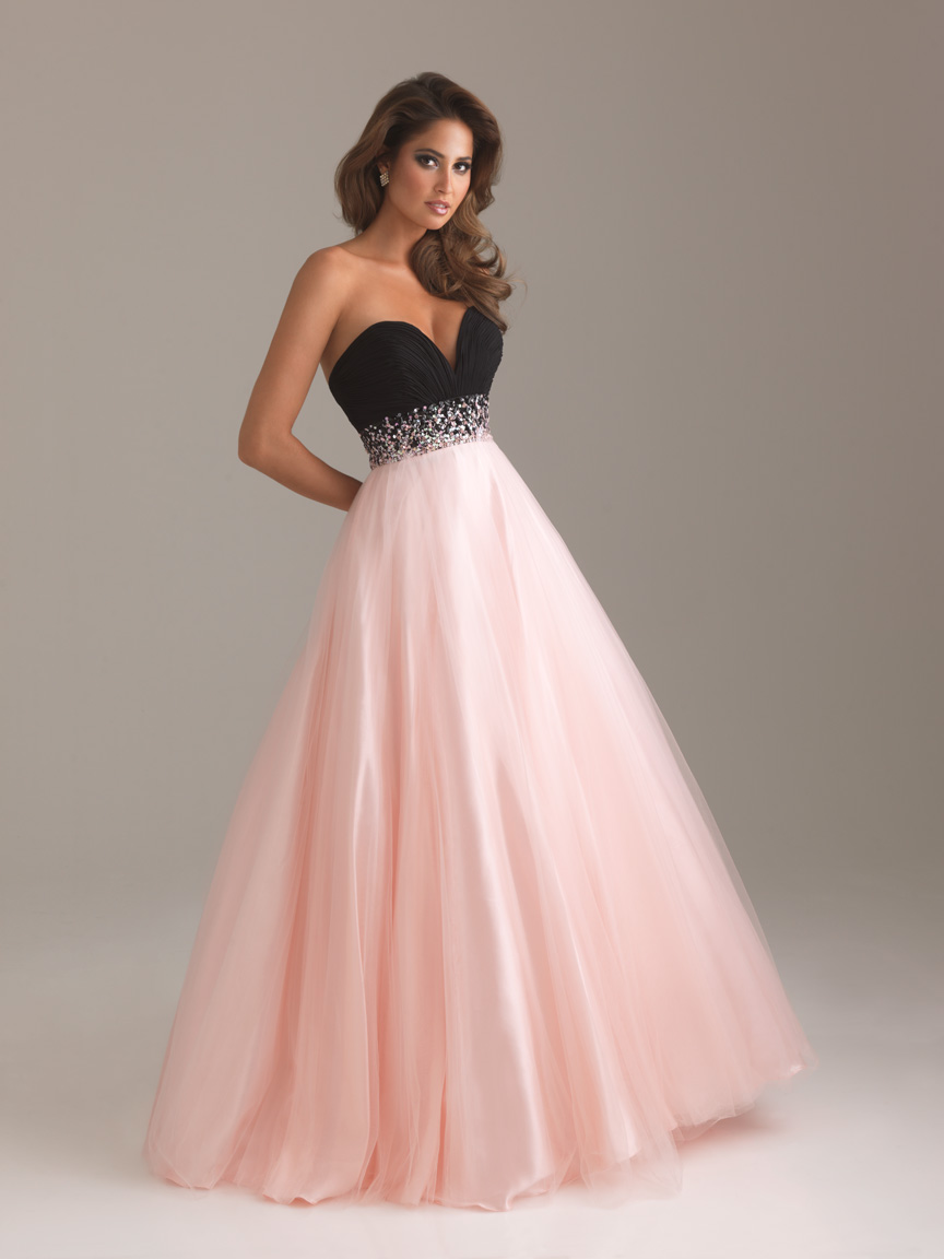 Pink And Black A Line Sweetheart Full Length Lace Up Tulle Prom Dresses With Sequined Empire Waist