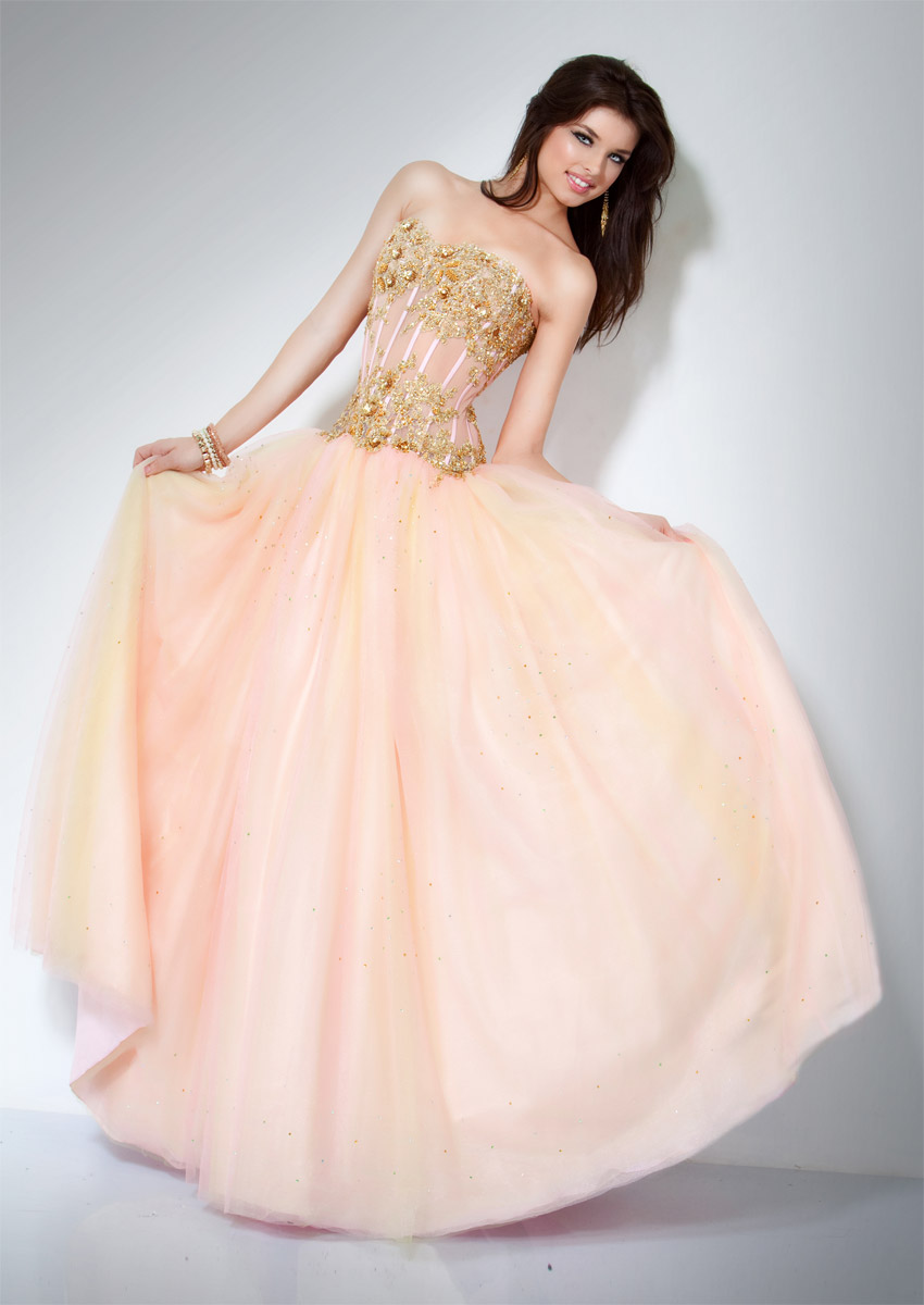 Gradient Ball Gown Sweetheart Full Length Zipper Prom Dresses With Gold Beading 