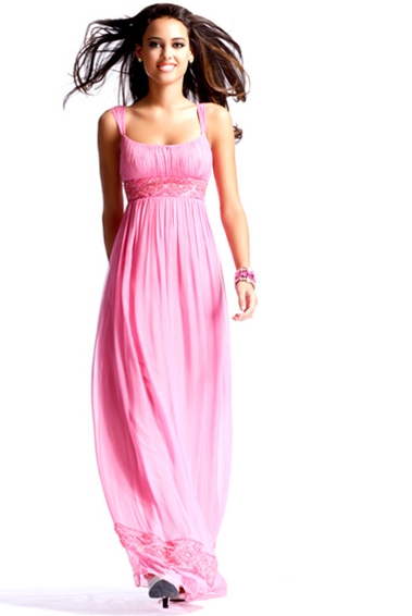 Pink Column Square Neckline And Strap Low Back Pleats Ankle Length Evening Dresses With Lace Embellishments