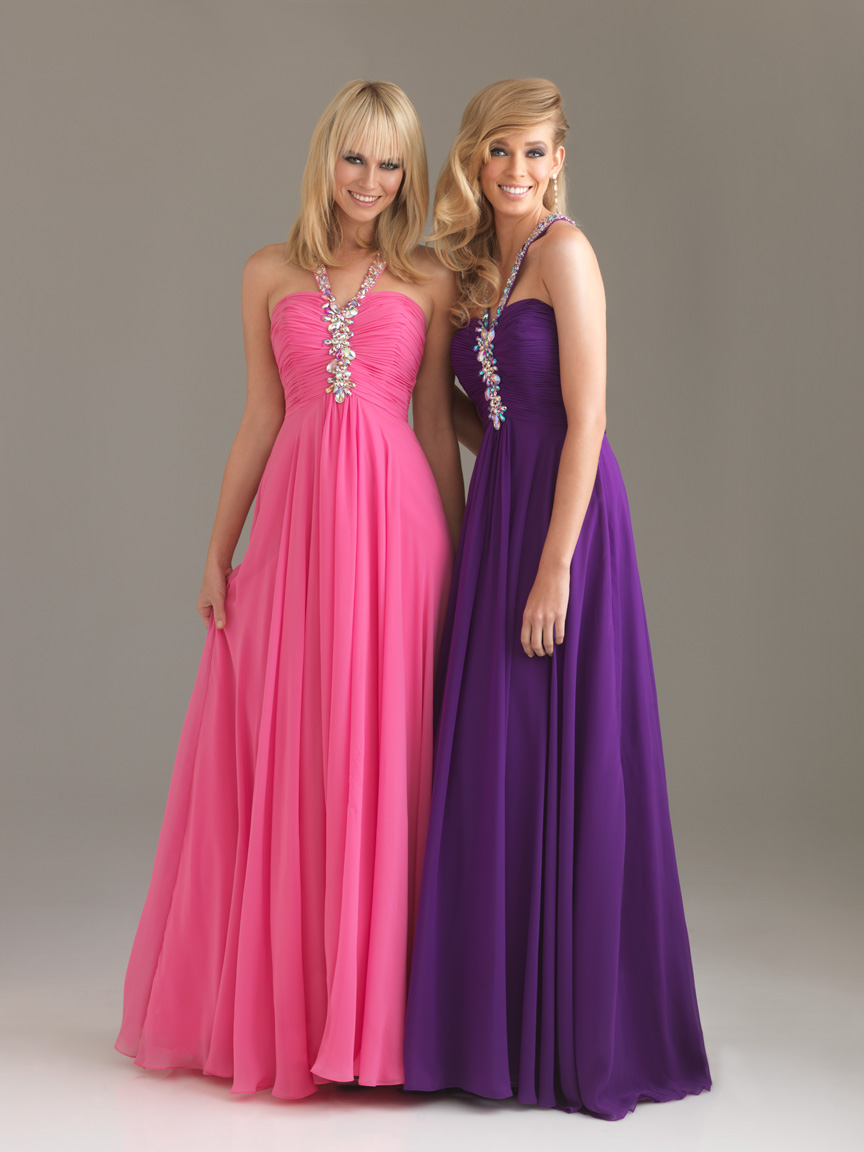 Pink Empire Halter Cross Back Floor Length Chiffon Evening Dresses With Beading And Drapes