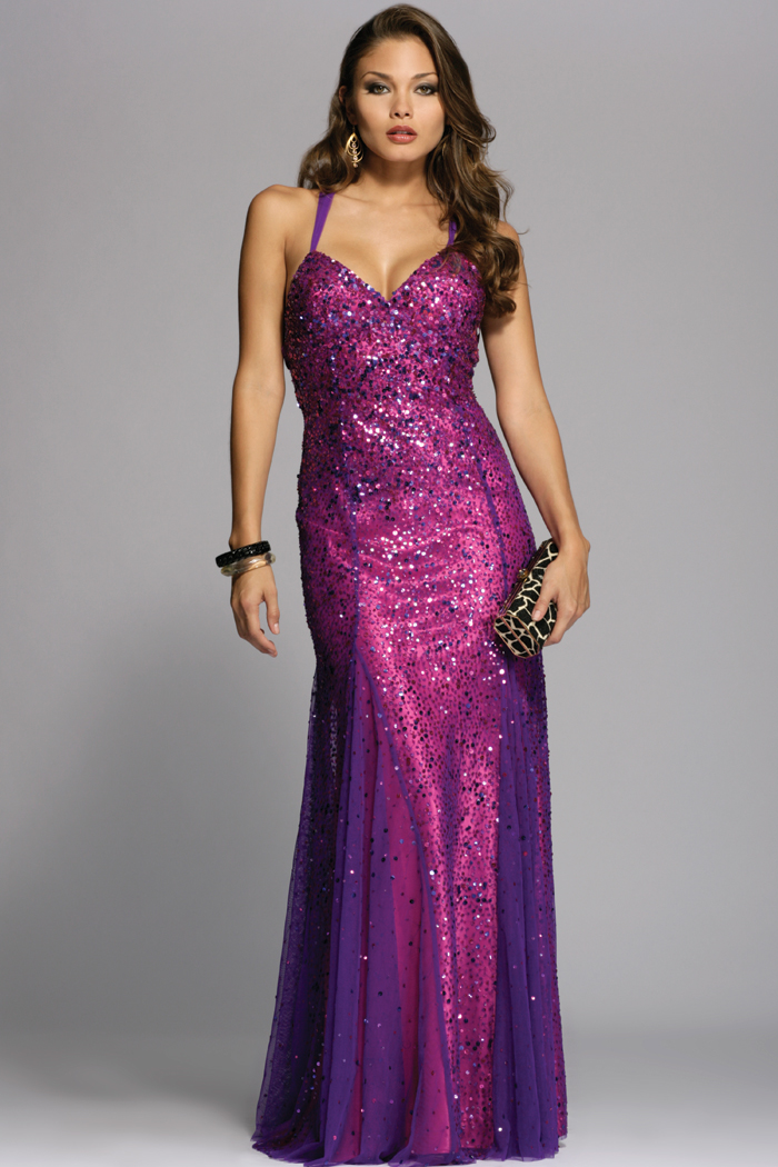 Purple A-Line Sweetheart and Cross Back Floor Length Sequined Evening ...