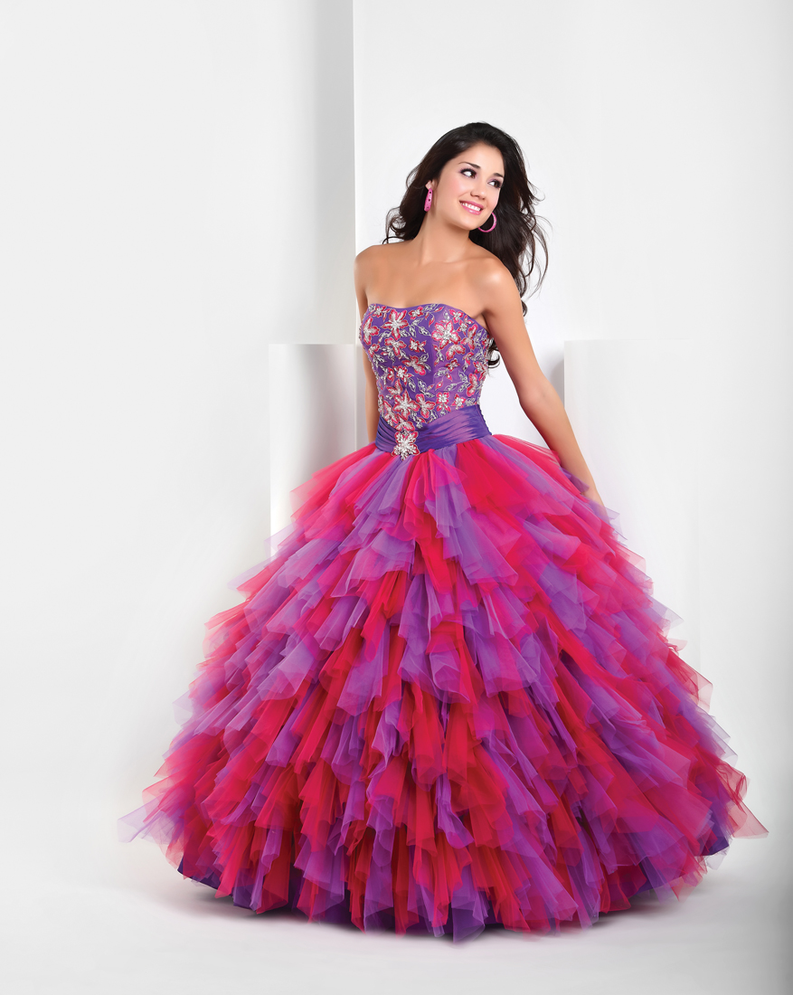 Purple And Red Ball Gown Strapless Full Length Quinceanera Dresses With Beading And Ruffles 