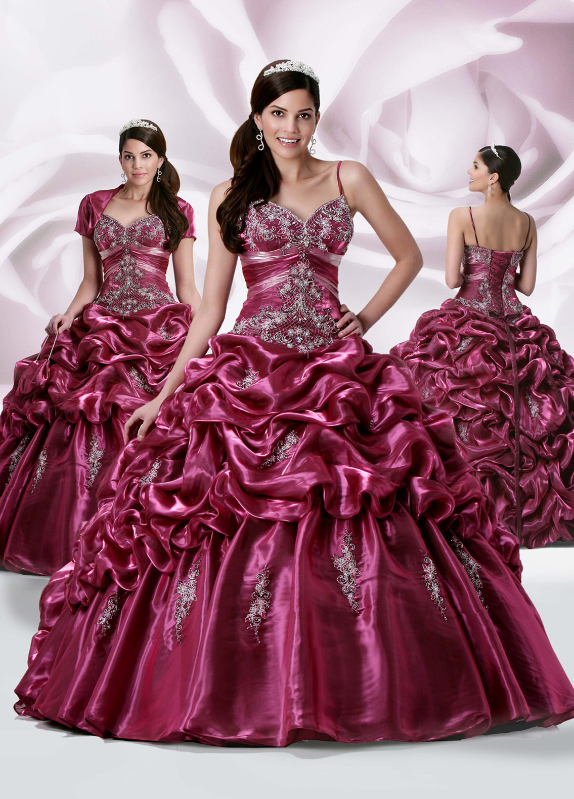 Fuchsia Ball Gown Spaghetti Straps And Sweetheart Lace Up Floor Length Embroidered Ruffled Quinceanera Dresses