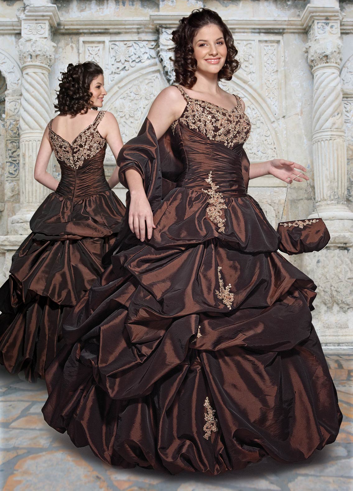 Brown Ball Gown Spaghetti Straps Zipper Full Length Beading Embroidered Quinceanera Dresses