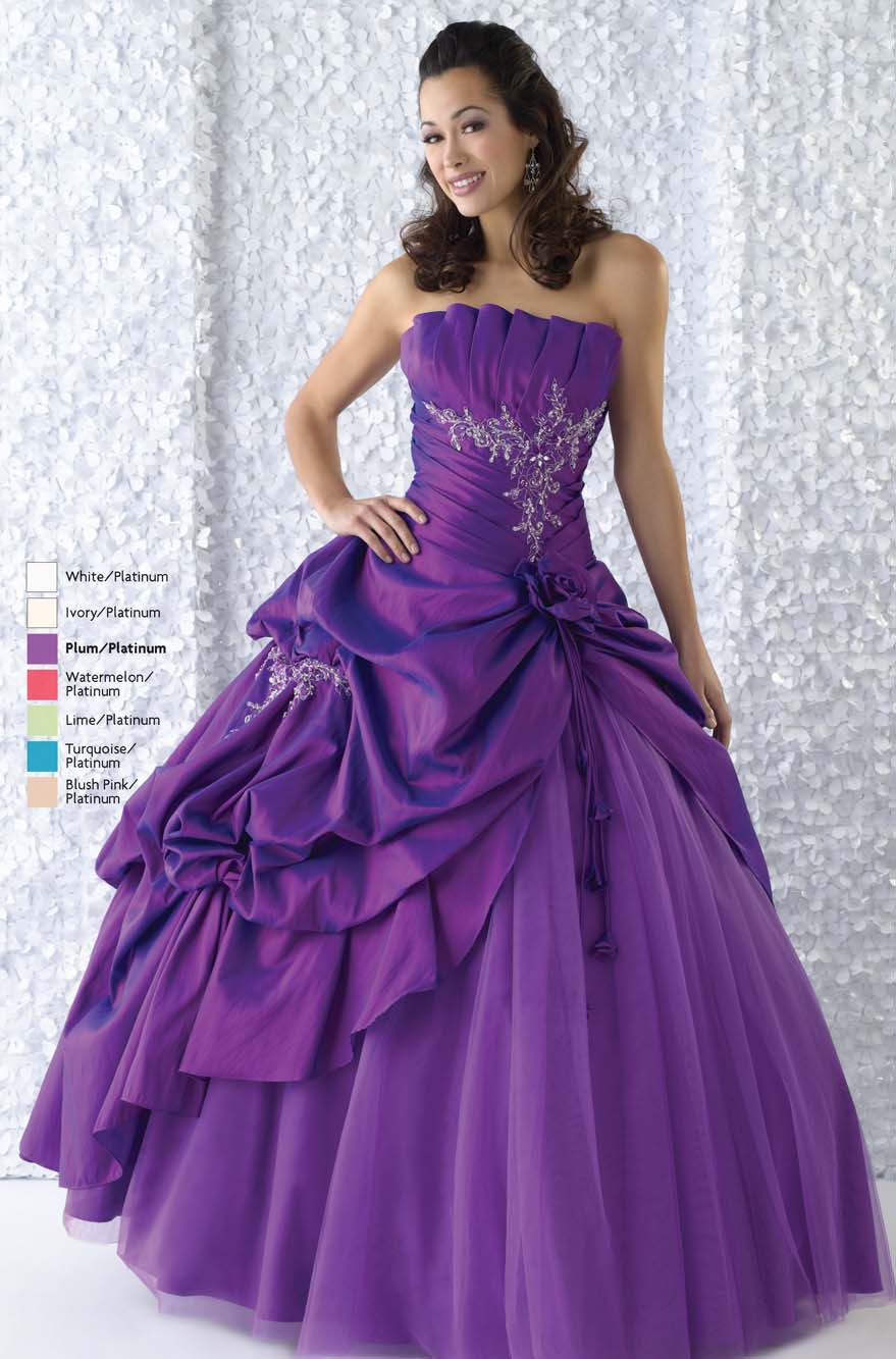 Purple Ball Gown Strapless Full Length Quinceanera Dresses With Beading And Flowers And Ruffles 