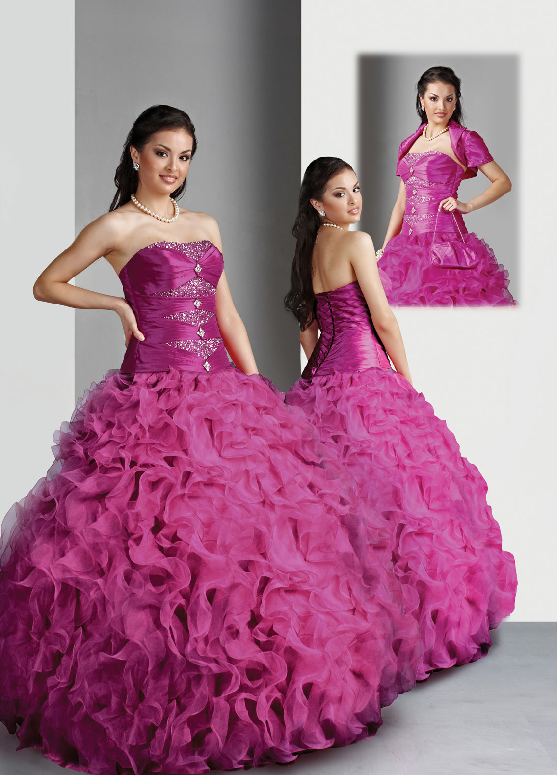 Prosperous Fuchsia Ball Gown Strapless Lace Up Full Length Ruffled Quinceanera Dresses