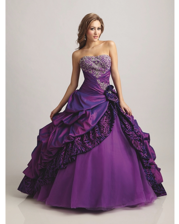 Purple Ball Gown Strapless Full Length Beading Embroidered Quinceanera Dresses With Ruffles