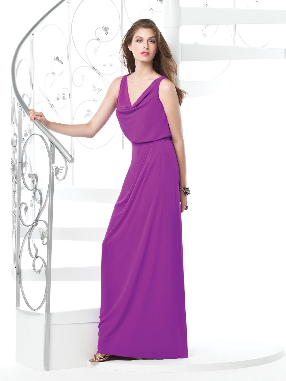 Purple Column V Neck And Sleeveless Zipper Floor Length Chiffon Prom Dresses