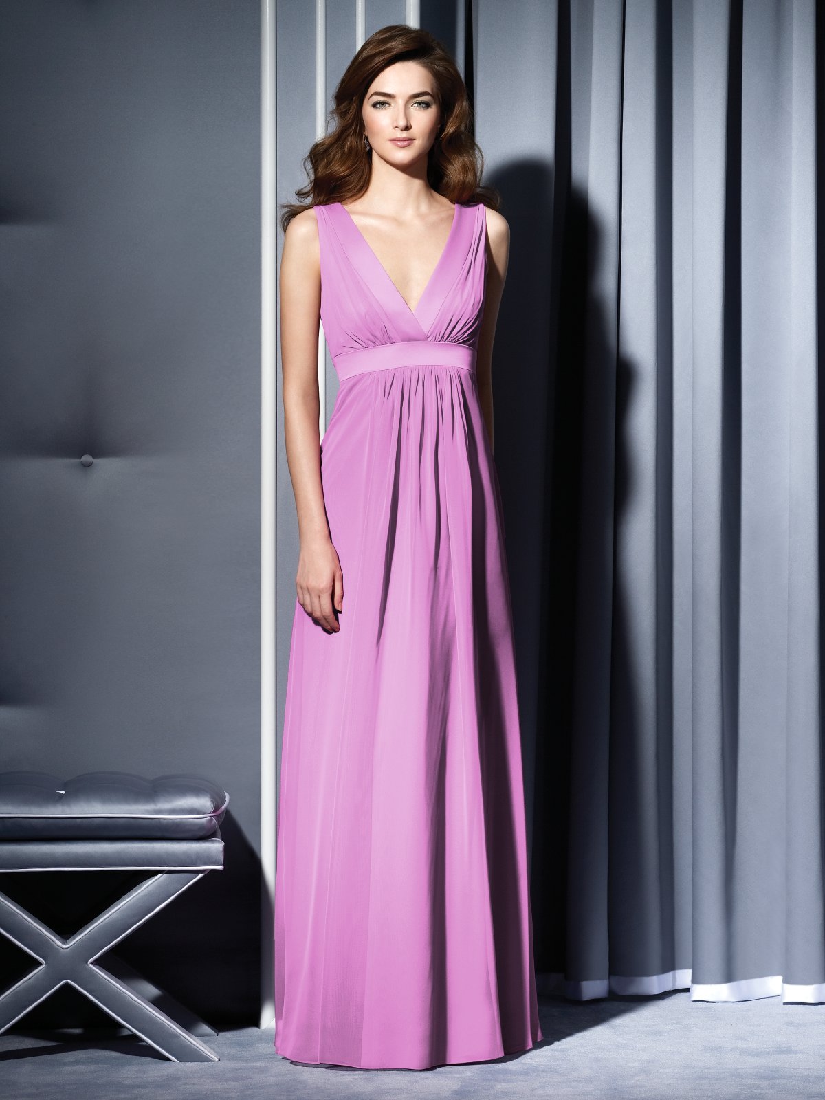 Lilac Empire Deep V Neck And Sleeveless Open Back Floor Length Chiffon Prom Dresses