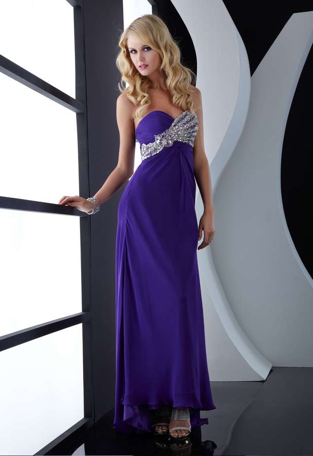 Empire Strapless Sweetheart Open Back Sweep Train Ankle Length Beaing Purple Evening Dresses