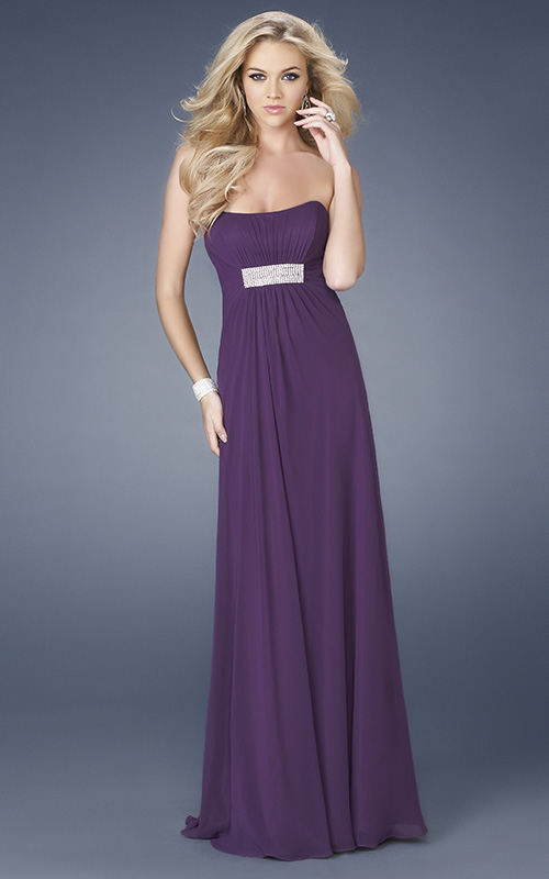Purple Empire Strapless Low Back Floor Length Chiffon Evening Dresses With Sequins