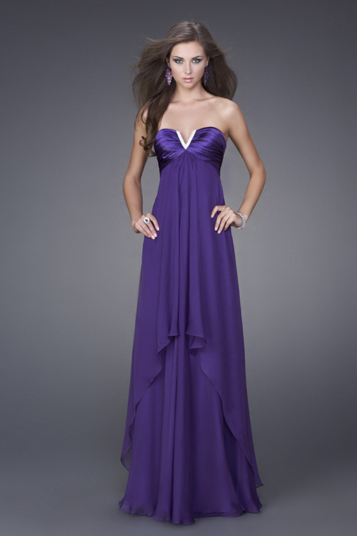 Purple Empire V Neck And Strapless Zipper Ruches Floor Length Evening Dresses