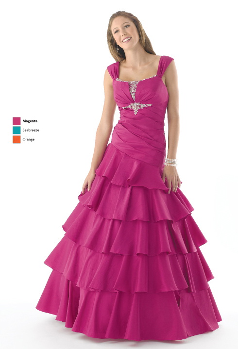 Magenta A Line Square Neckline Lace Up Floor Length Tiered Prom Dresses With Beading And Ruffles 