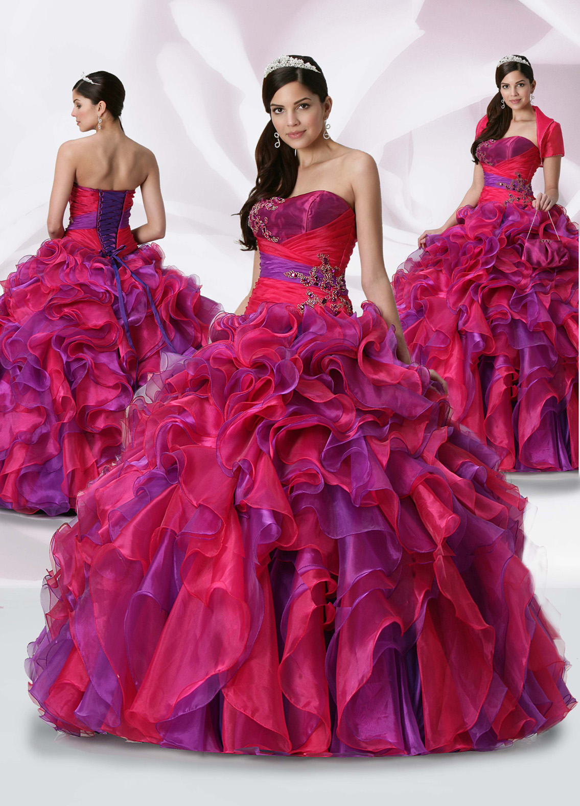 Luxurious Red And Purple Ball Gown Strapless Lace Up Full Length Ruched Quinceanera Dresses