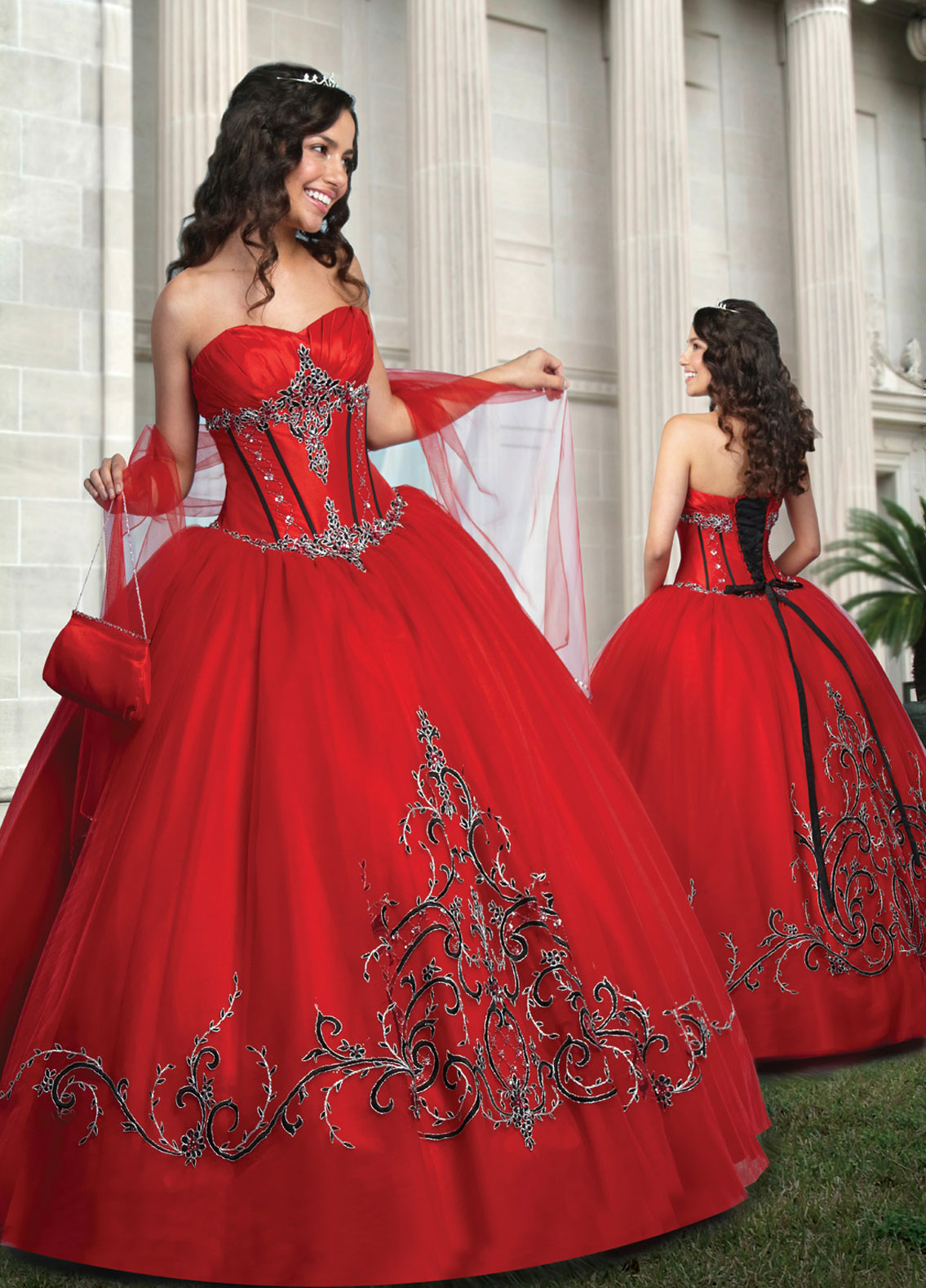 Red Ball Gown Sweetheart And Strapless Lace Up Full Length Quinceanera Dresses With Embroidery 