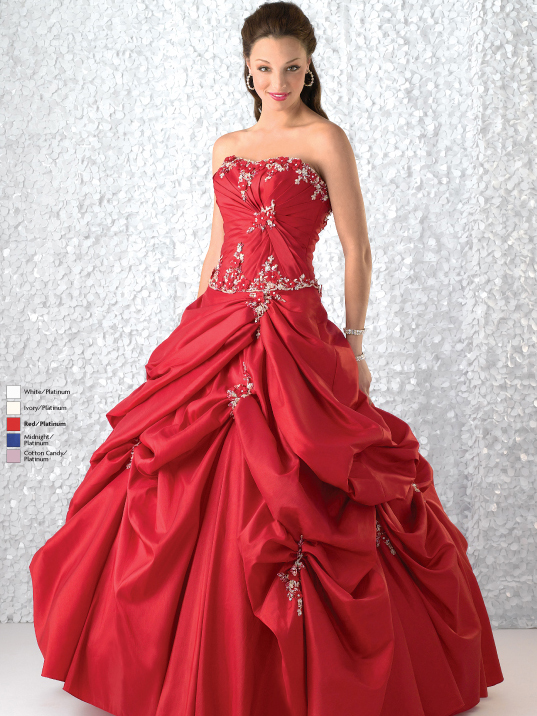Red Ball Gown Strapless Sweetheart Bandage Floor Length Quinceanera Dresses With Beading Appliques And Drapes 