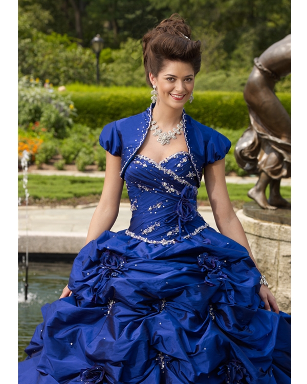 Royal Blue Ball Gown Strapless Sweetheart Lace Up Full Length Beaded And Ruffled Quinceanera Dresses