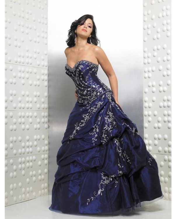 Dark Royal Blue Ball Gown Strapless Sweetheart Full Length Quinceanera Dresses With Beading Embroidery And Twist Drapes