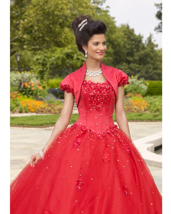 Scarlet Ball Gown Strapless Lace Up Full Length Quinceanera Dresses With Appliques And Sequins