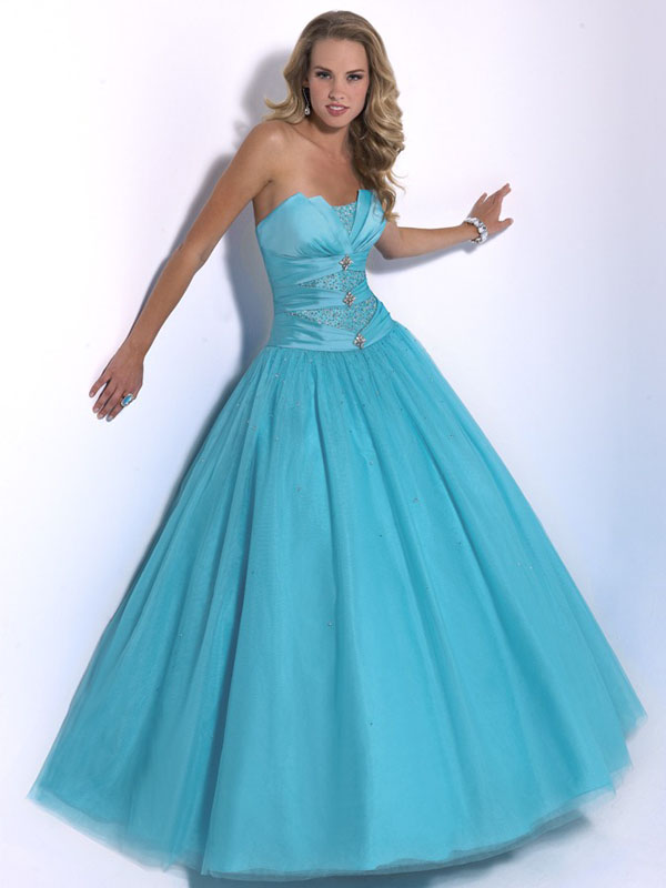 Turquoise A Line Strapless Lace Up Floor Length Organza Prom Dresses With Sequins