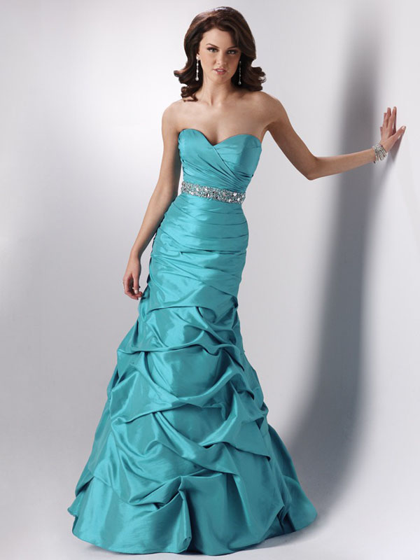 Turquoise Mermaid Strapless Sweetheart Lace Up Full Length Satin Prom Dresses With Sequins And