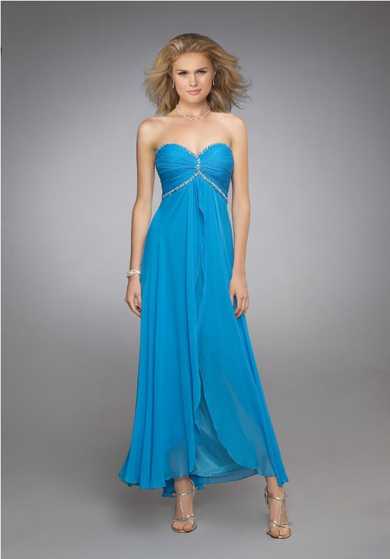 Strapless Sweetheart Zipper Ankle Length Turquoise Empire Evening Dresses With Beading And Ruffles 