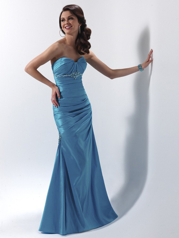 Turquoise Mermaid Strapless Sweetheart Lace Up Floor Length Satin Prom Dresses With Beading And Drapes