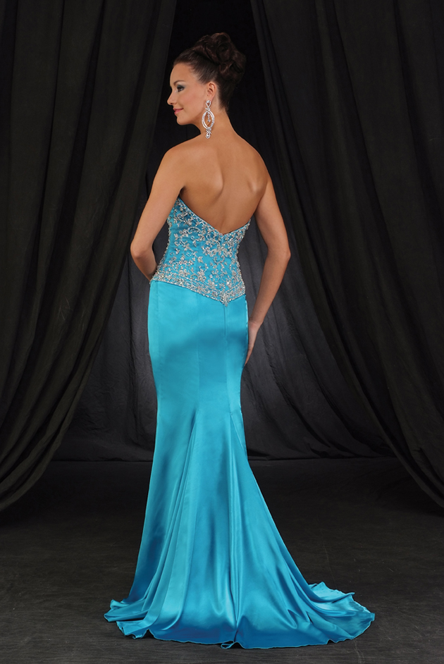 Turquoise Mermaid Strapless Sweetheart Zipper Sweep Train Floor Length