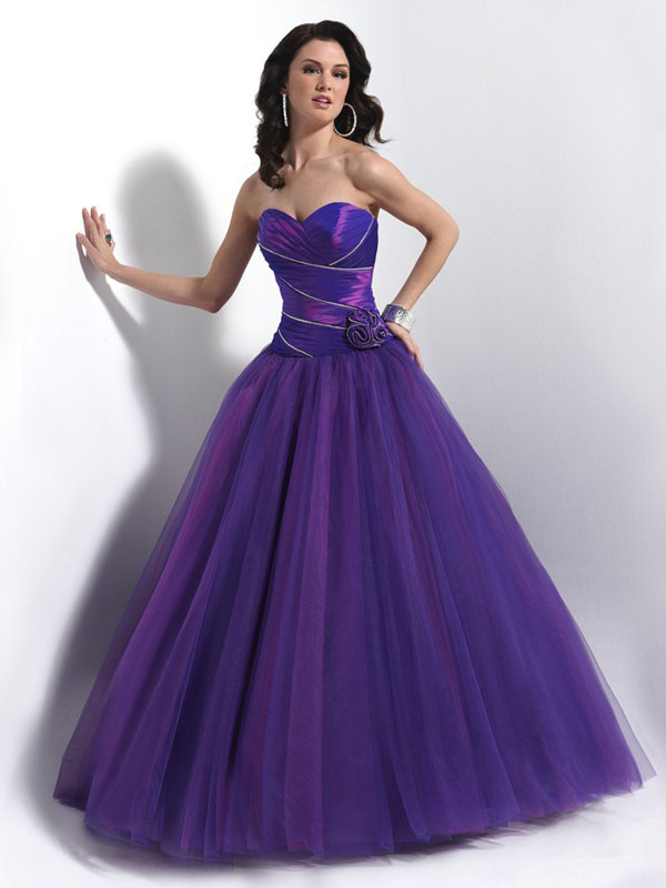 Purple A Line Sweetheart And Strapless Zipper Floor Length Organza Prom Dresses