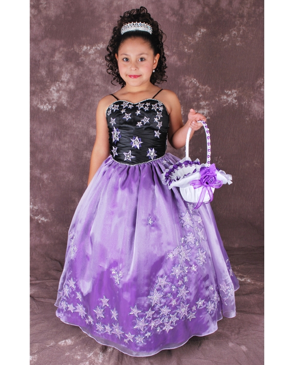 Black And Violet Ball Gown Spaghetti Straps Lace Up Full Length Flower Girl Dresses With Star Appliques 