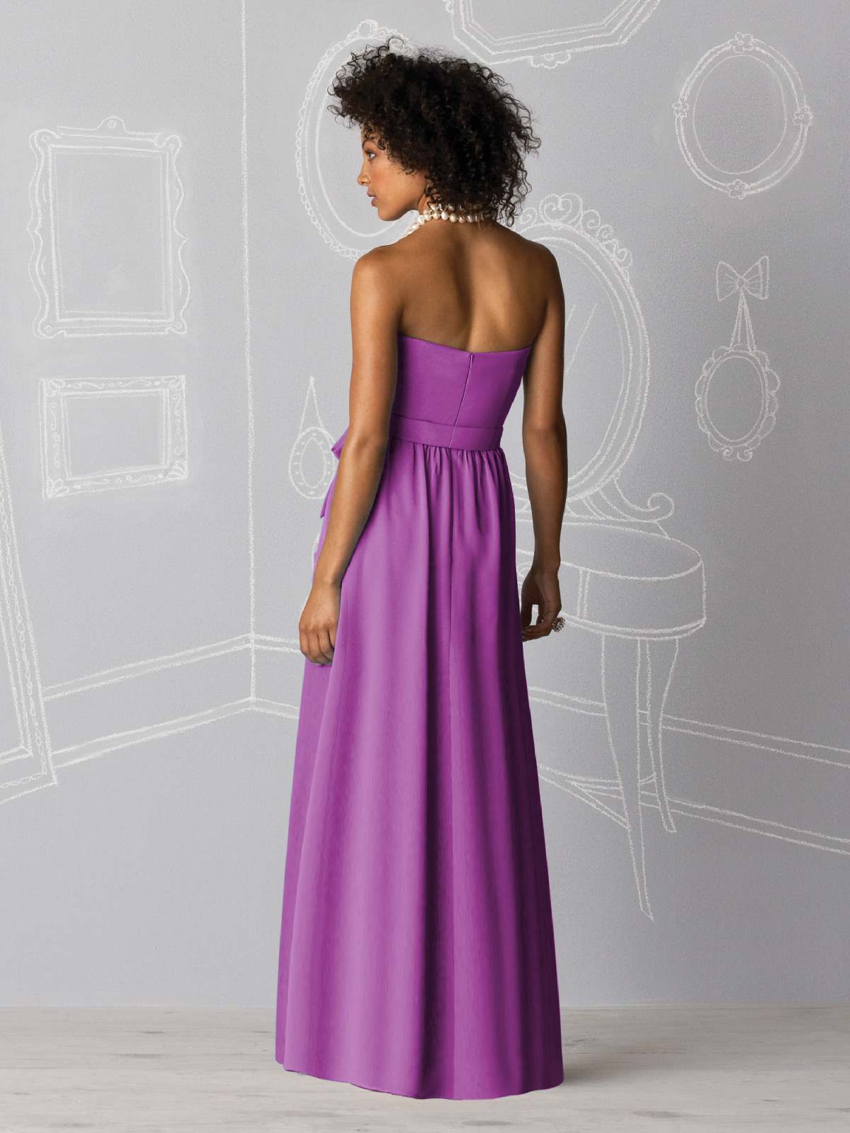Violet Column Strapless Zipper Full Length Chiffon Prom Dresses With ...