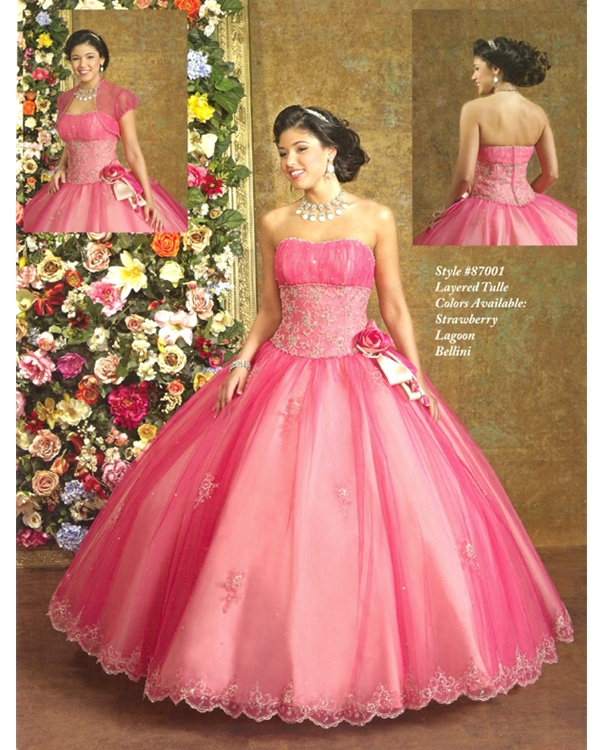 Watermelon Ball Gown Strapless Zipper Floor Length Pleated Tulle Quinceanera Dresses With Embroidery And Flowers 