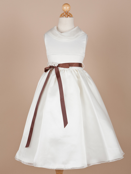 White A Line Jewel Neck Sleeveless Zipper Ankle Length Flower Girl Dresses With Chocolate Sash 