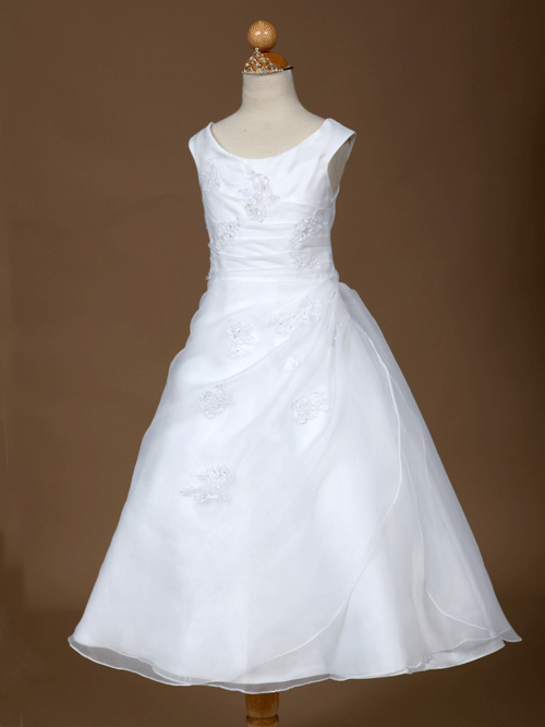 White Scoop And Sleeveless Ankle Length A Line Flower Girl Dresses With Embroidery