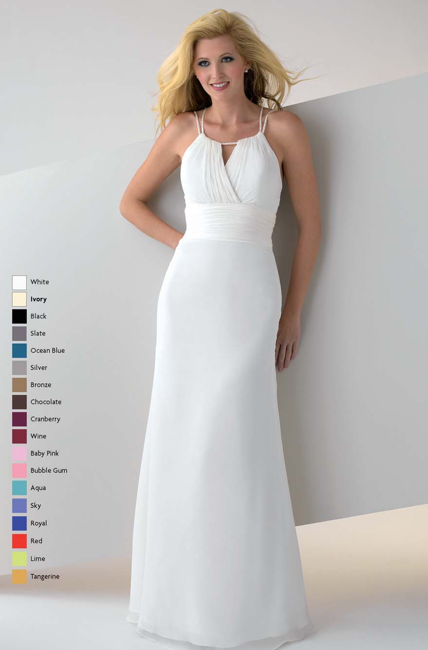 White A Line Spaghetti Straps Open Back Floor Length Chiffon Prom Dresses With Beading And Drapes