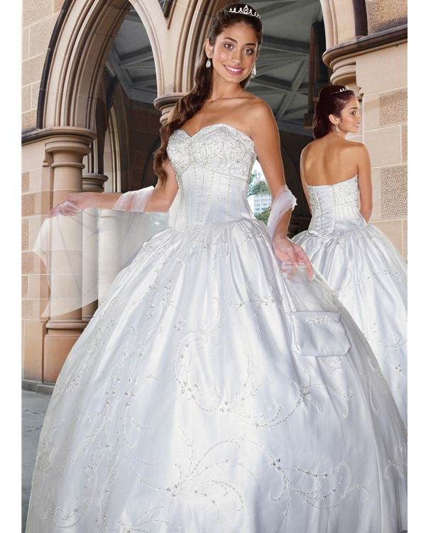 White Ball Gown Strapless And Sweetheart Lace Up Full Length Embroidered Quinceanera Dresses