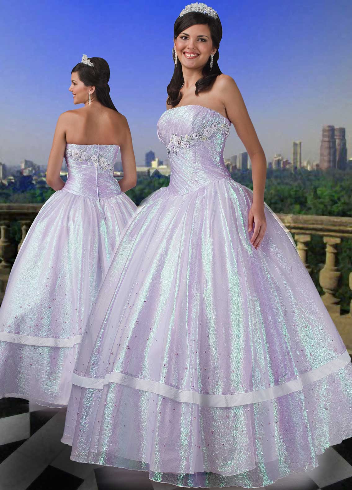 White Ball Gown Strapless Zipper Full Length Sequined Quinceanera Dresses With Flowers