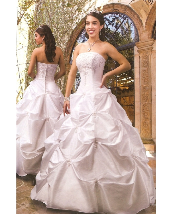 White Ball Gown Strapless Zipper Full Length Ruffled And Embroidered Quinceanera Dresses