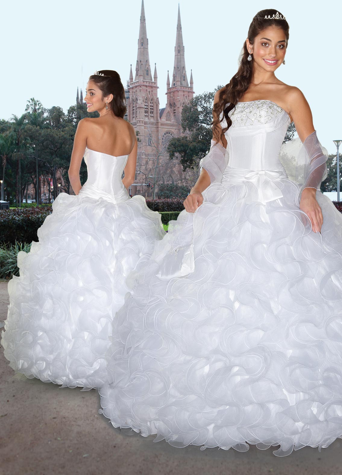 White Ball Gown Strapless Zipper Full Length Pleated Organza Quinceanera Dresses