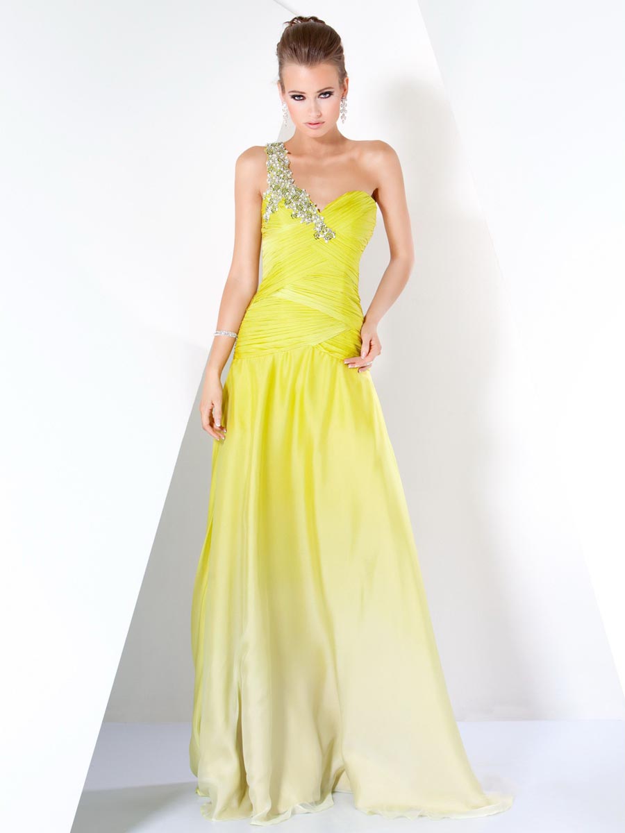Fading Daffodil A Line One Shoulder Sweetheart Zipper Floor Length Evening Dresses With Jewel 