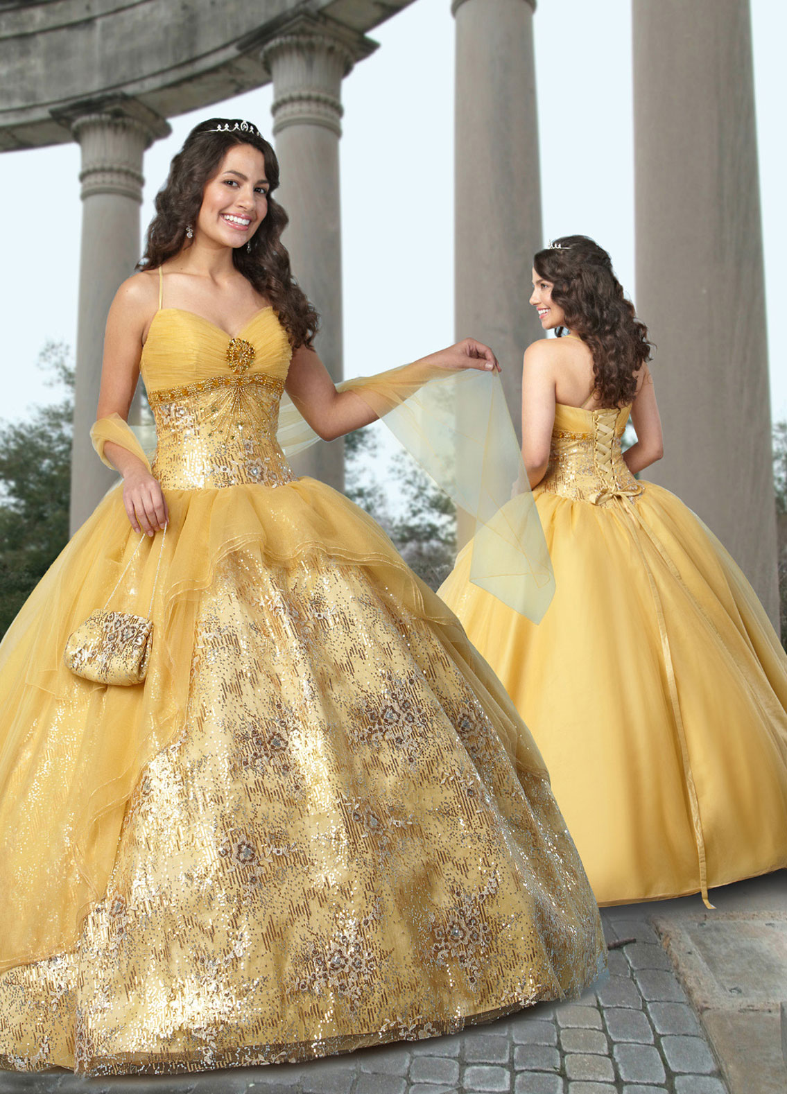 Yellow Ball Gown Spaghetti Straps And Sweetheart Lace Up Floor Length Pleated Quinceanera Dresses With Beading